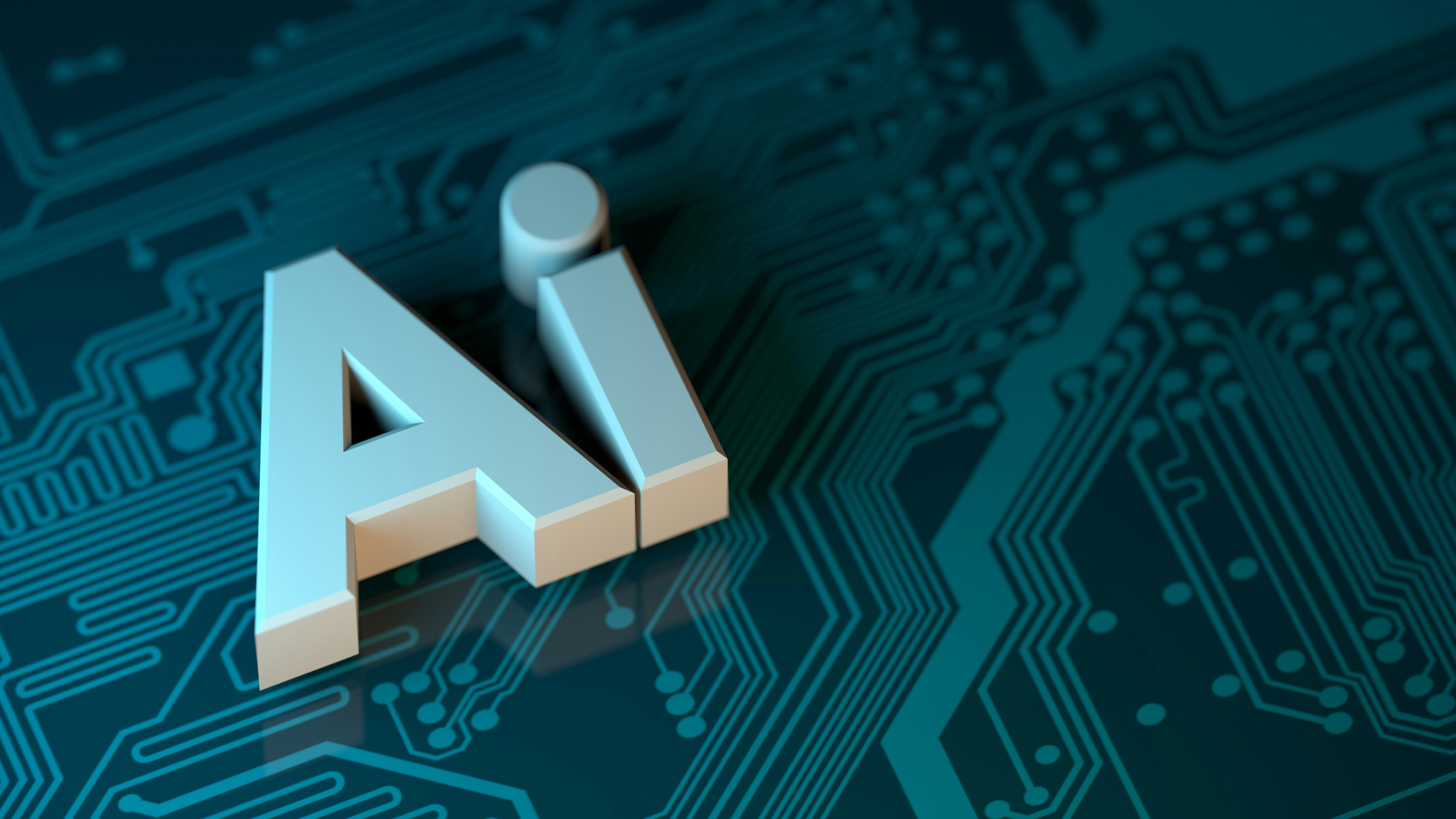 Illustrative AI lettering over a circuit board